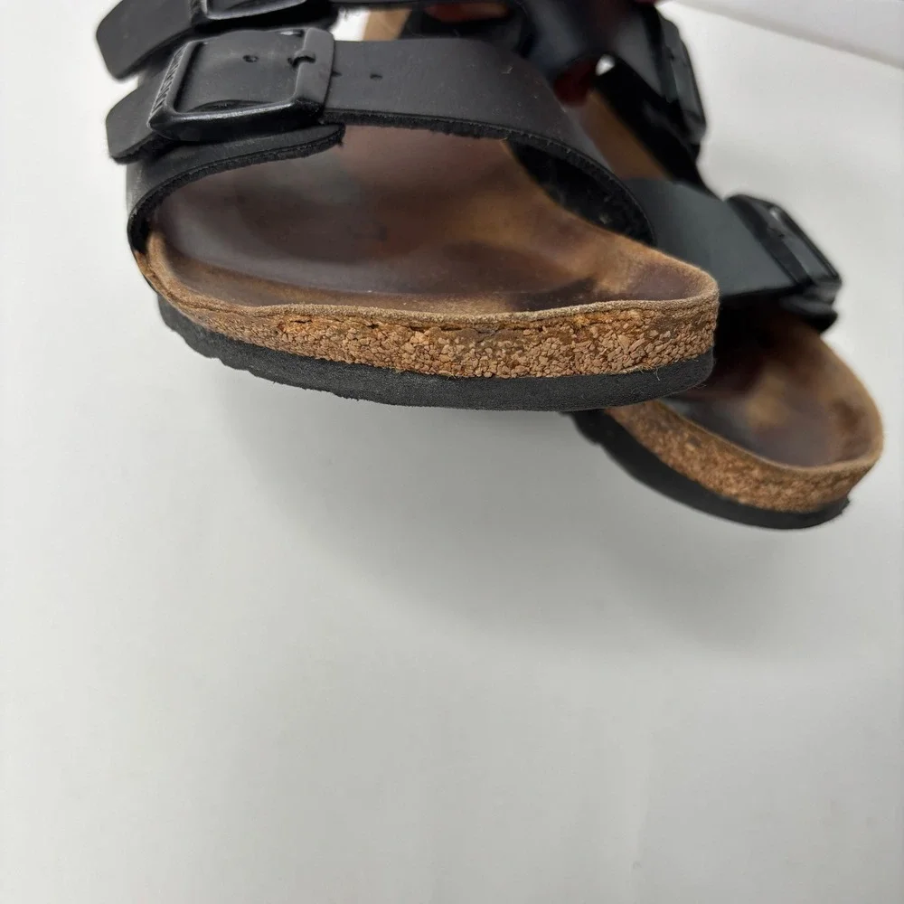 Birkenstock FLAWED Arizona Black Birko-Flor Double Strap Cork Slide Sandals 39 8